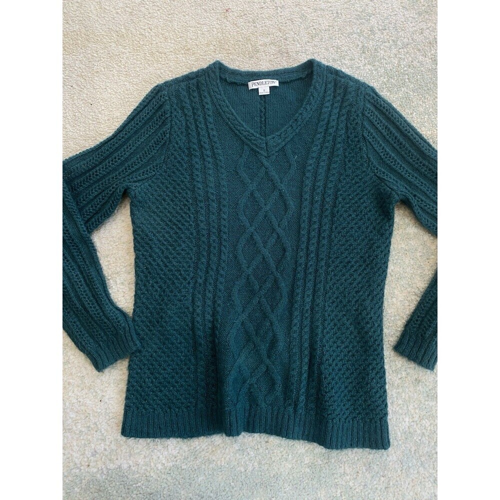 Pendleton Sweater Womens S Wool Mohair Fuzzy Knit Sweater V-Neck Cassic